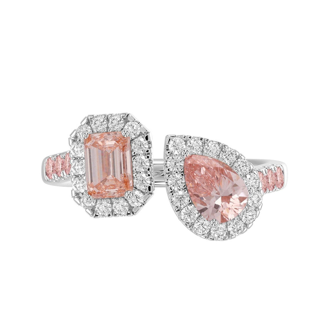1.50 Carat Round Emerald and Pear Lab-Grown Diamond Ring | 14K White Gold | Toi Et Moi