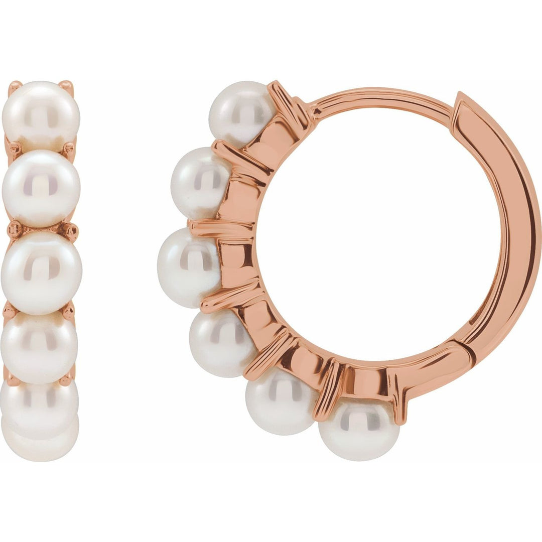 14K Rose  Gold Cultured White Freshwater Pearl 15.5mm Huggie Hoop Earrings