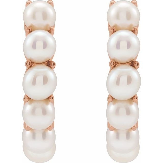14K Rose  Gold Cultured White Freshwater Pearl 15.5mm Huggie Hoop Earrings