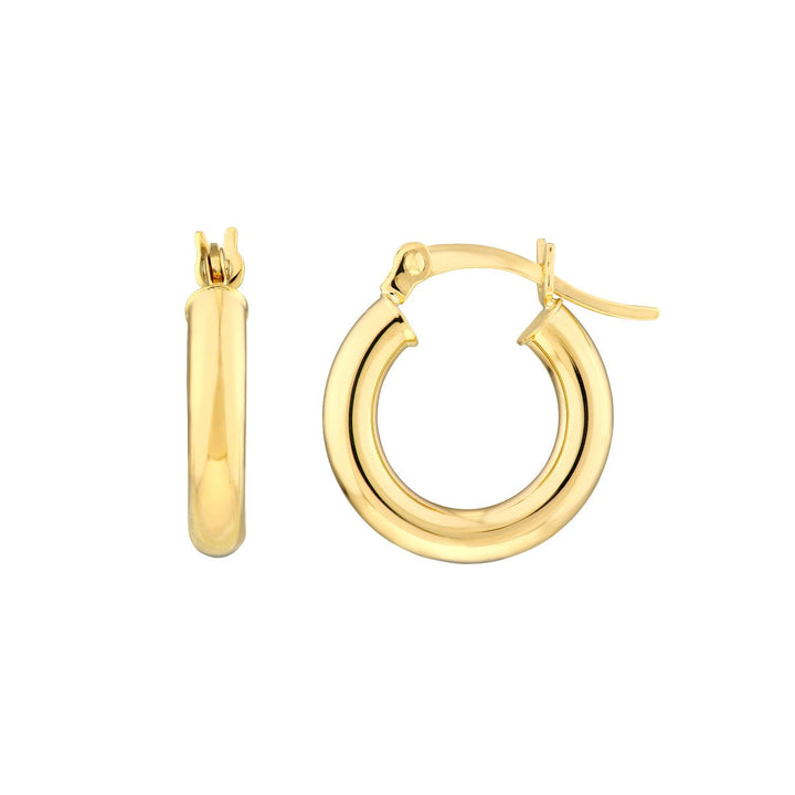 Polished 3mm x 15mm Hoop Earrings | Genuine 14K Yellow Gold