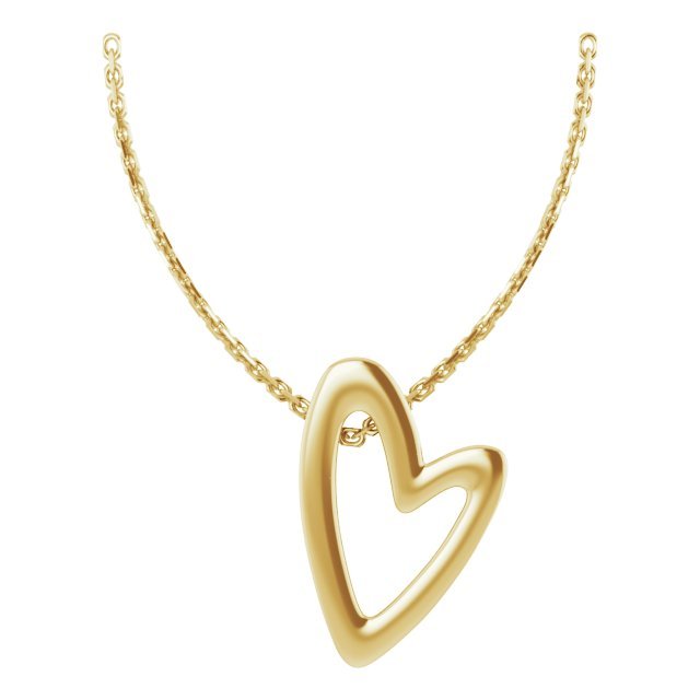 Lady's Yellow Gold 14K petite Heart Necklace Length 18"  heart dimensions 10.6 x 7.2 mm