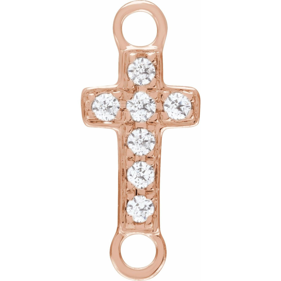 Rose Gold 14K Petite diamond Cross Charms/link With 7=0.04Tw Round I I1 Diamonds