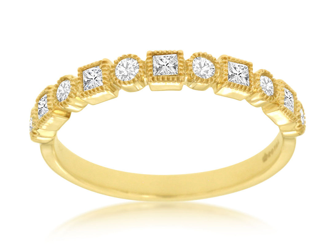 14K Yellow Gold Princess & Round Diamond Milgrain Wedding Band 0.35 CTW