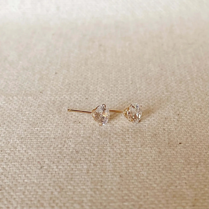 14k Solid Gold Round 5mm Cubic Zirconia Stud Earrings