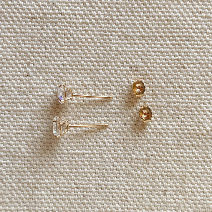 14k Solid Gold Round 5mm Cubic Zirconia Stud Earrings