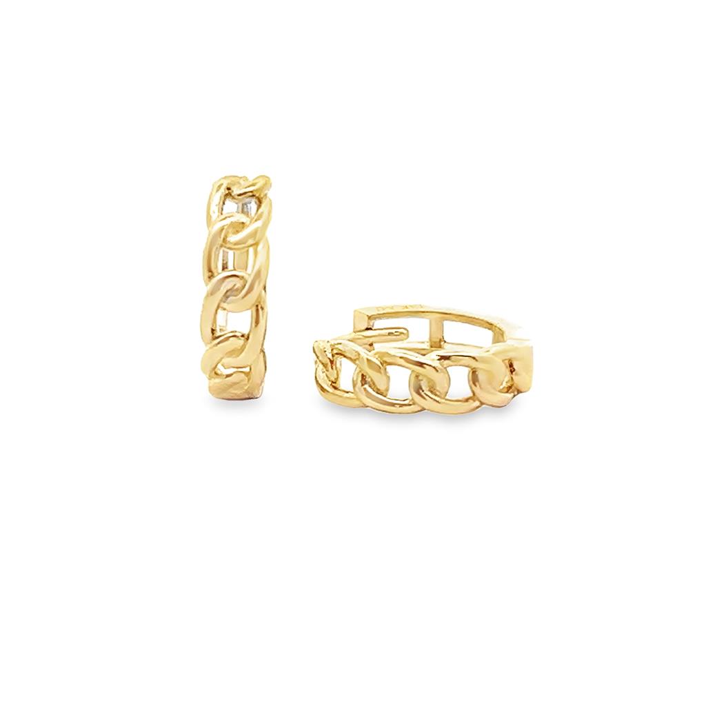 14K Yellow Gold Huggie Chain Link Earrings