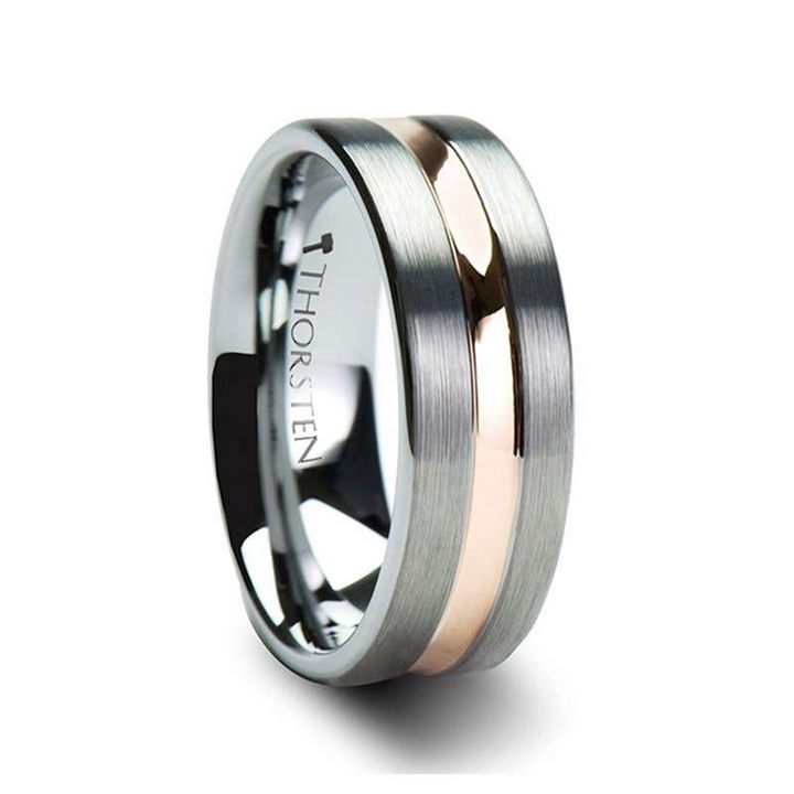 ZEUS Tungsten Carbide Ring with Rose Gold Plated Groove - 6mm