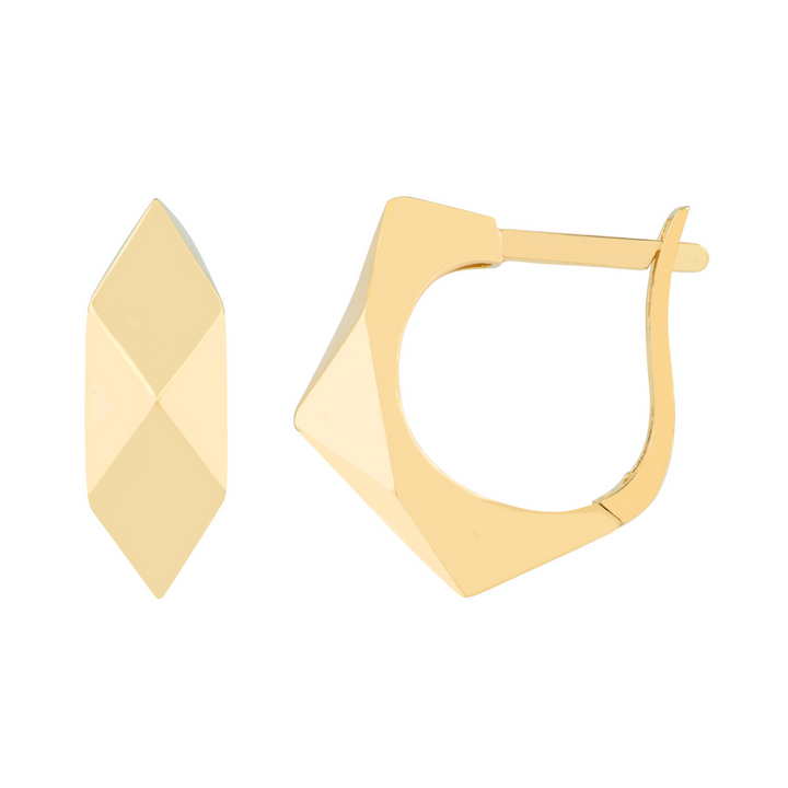 Chunky Gold Geometric Dome Hoop Earrings | Genuine 14K Yellow Gold