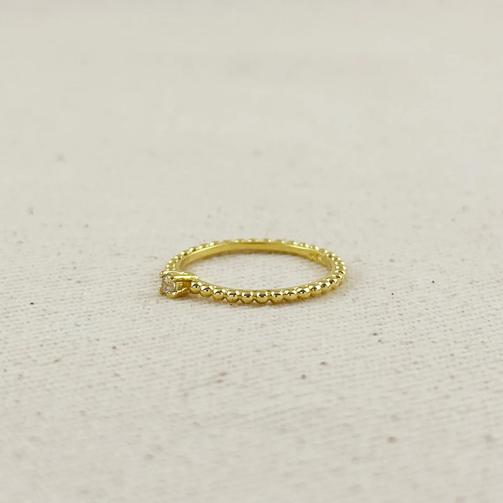 18K Gold Filled Beaded Ring with Single CZ Stone