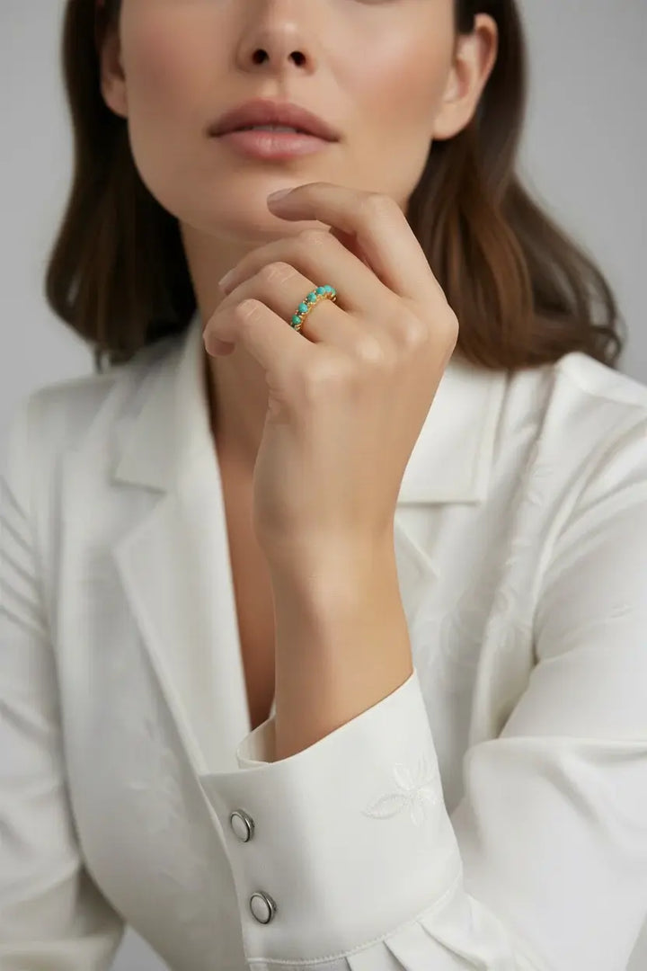 18K Gold Filled Natural Turquoise Band Ring