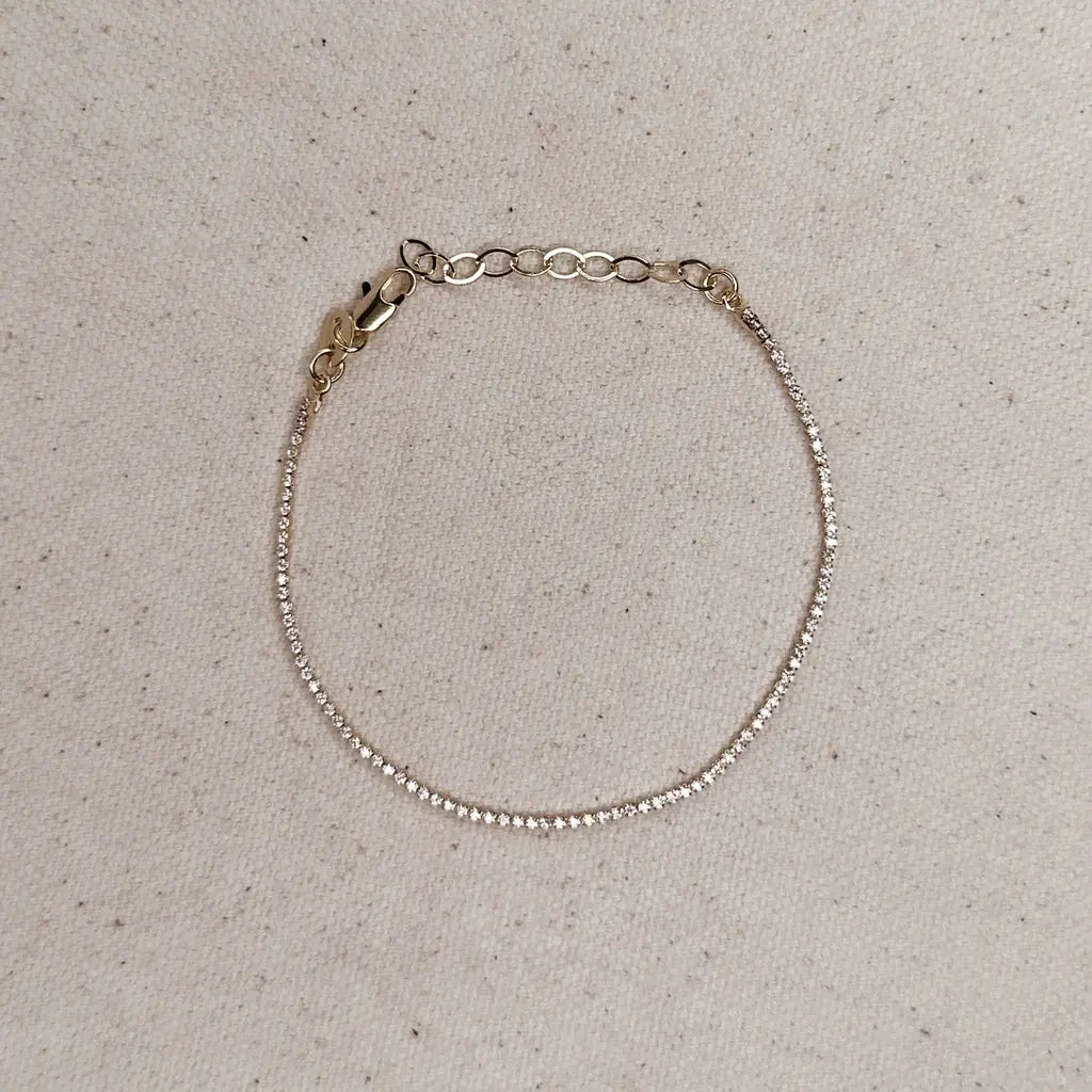 18k Gold Filled 1.2mm CZ Tennis Bracelet
