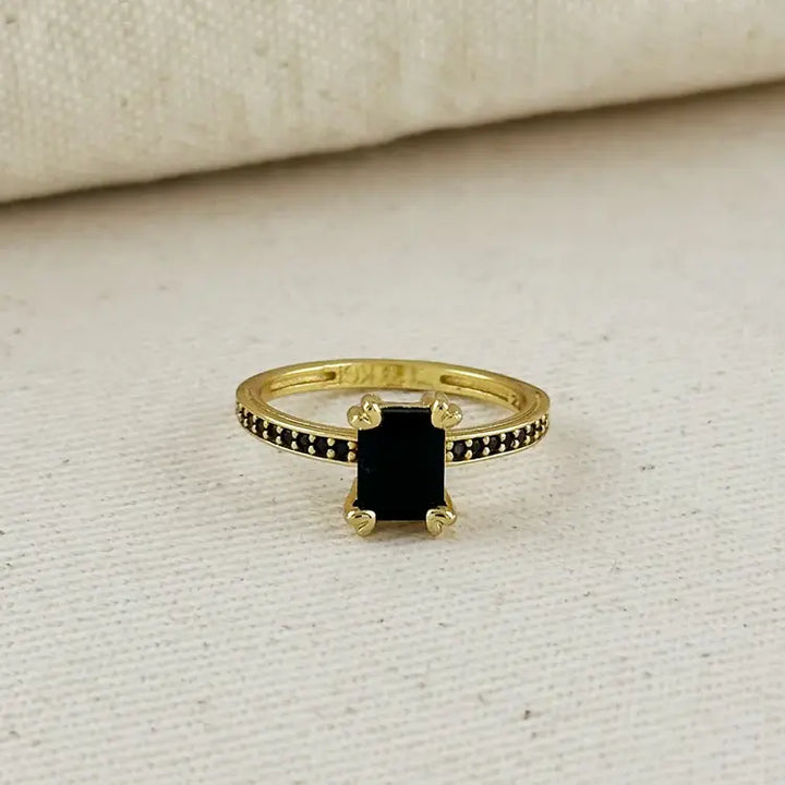 18k Gold Filled Black Solitaire Ring