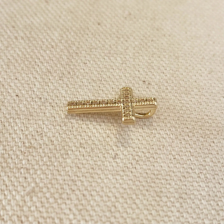 18k Gold Filled Cross Pendant With Micro Cubic Zircon Stones