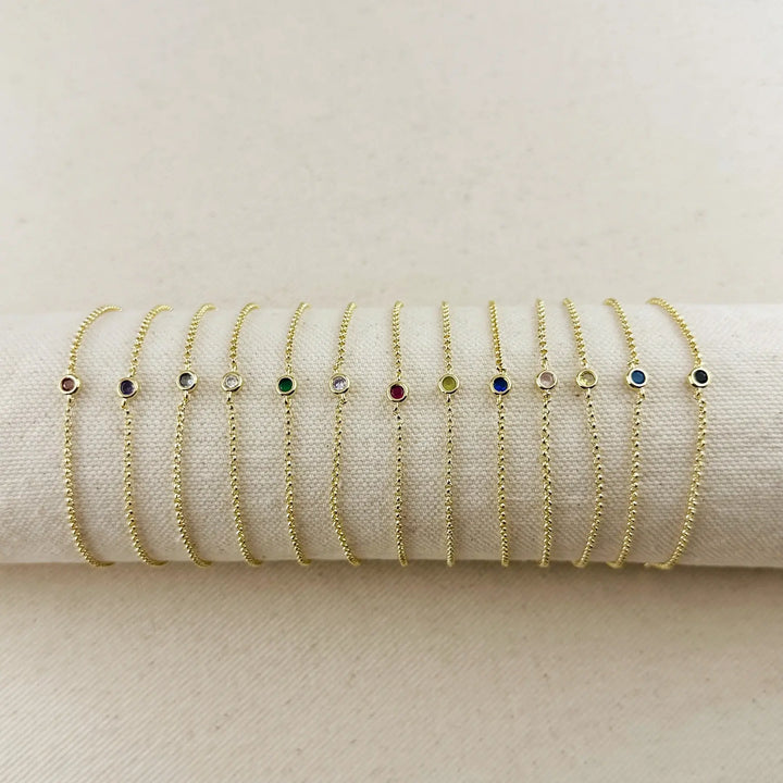 18k Gold Filled Dainty Bezel CZ Birthstone Bracelet
