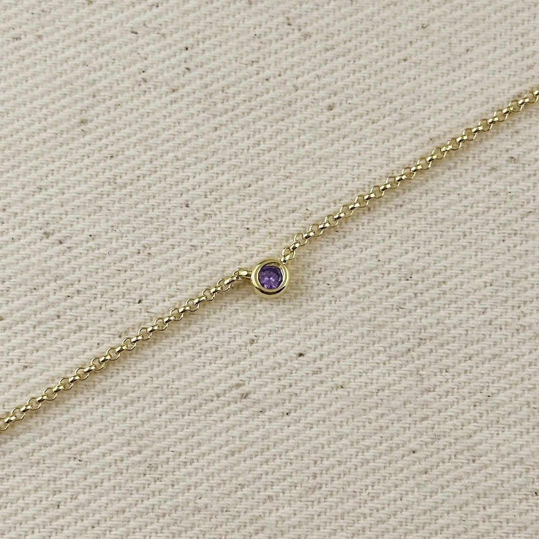 18k Gold Filled Dainty Bezel CZ Birthstone Bracelet