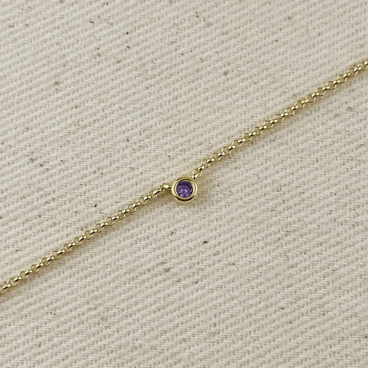 18k Gold Filled Dainty Bezel CZ Birthstone Bracelet