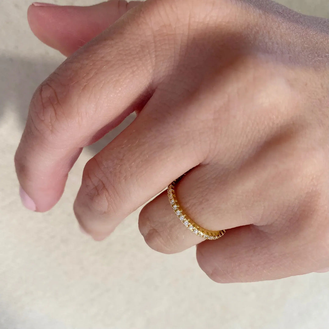 18k Gold Filled Diamond Color Eternity Micro Cubic Zirconia Stone Ring