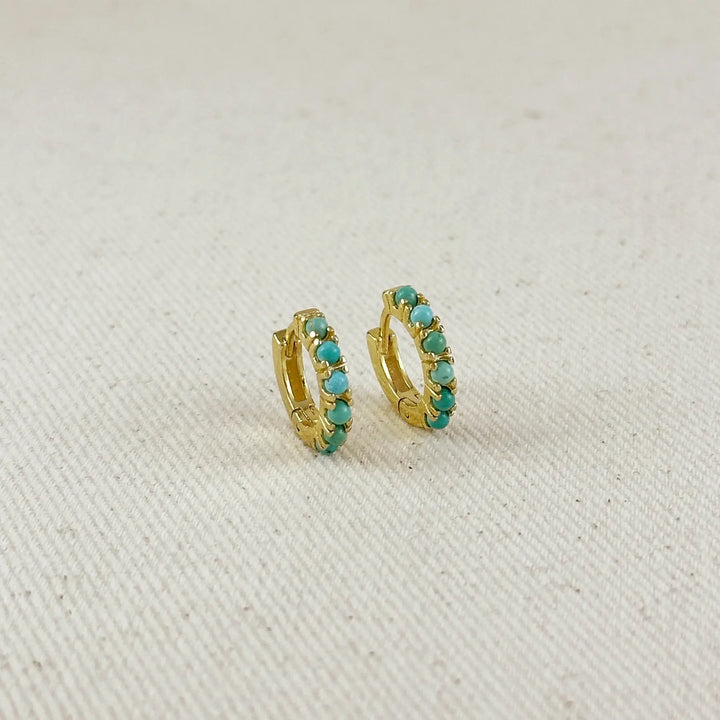 18k Gold Filled Natural Turquoise Hoop Earrings