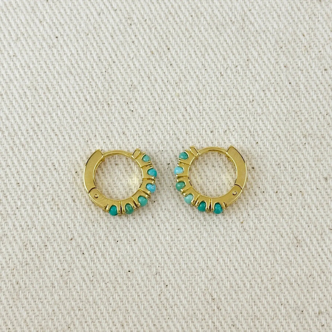 18k Gold Filled Natural Turquoise Hoop Earrings