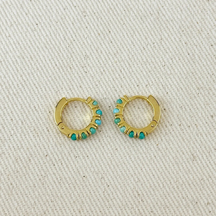 18k Gold Filled Natural Turquoise Hoop Earrings