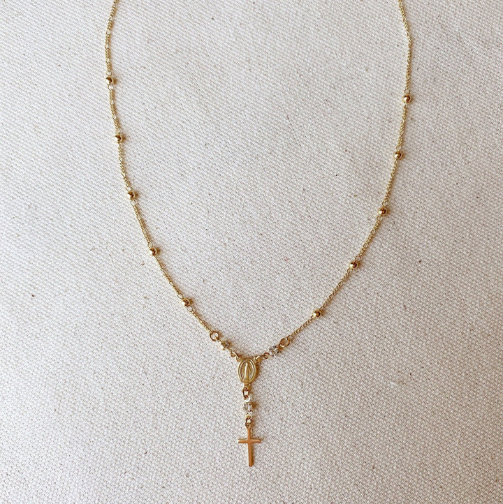 18k Gold Filled Our Lady of Graces Rosary Ball Chain and Small Plain Cross