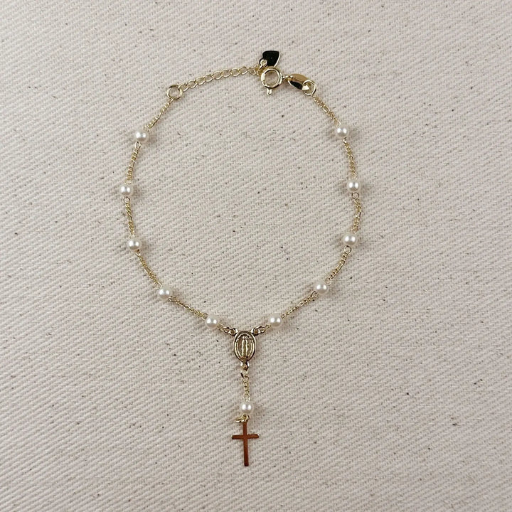 18k Gold Filled Pearl & Figaro Rosary Bracelet