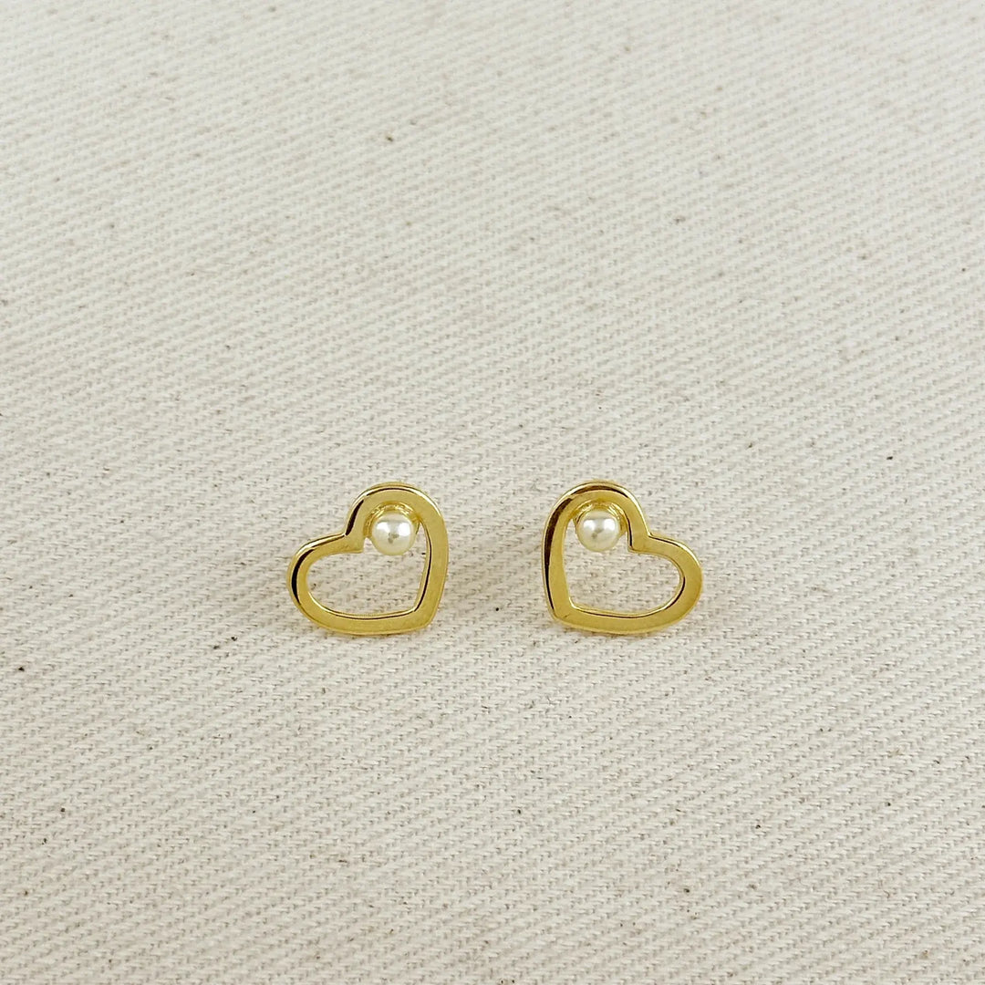 18k Gold Filled Pearl Heart Earrings