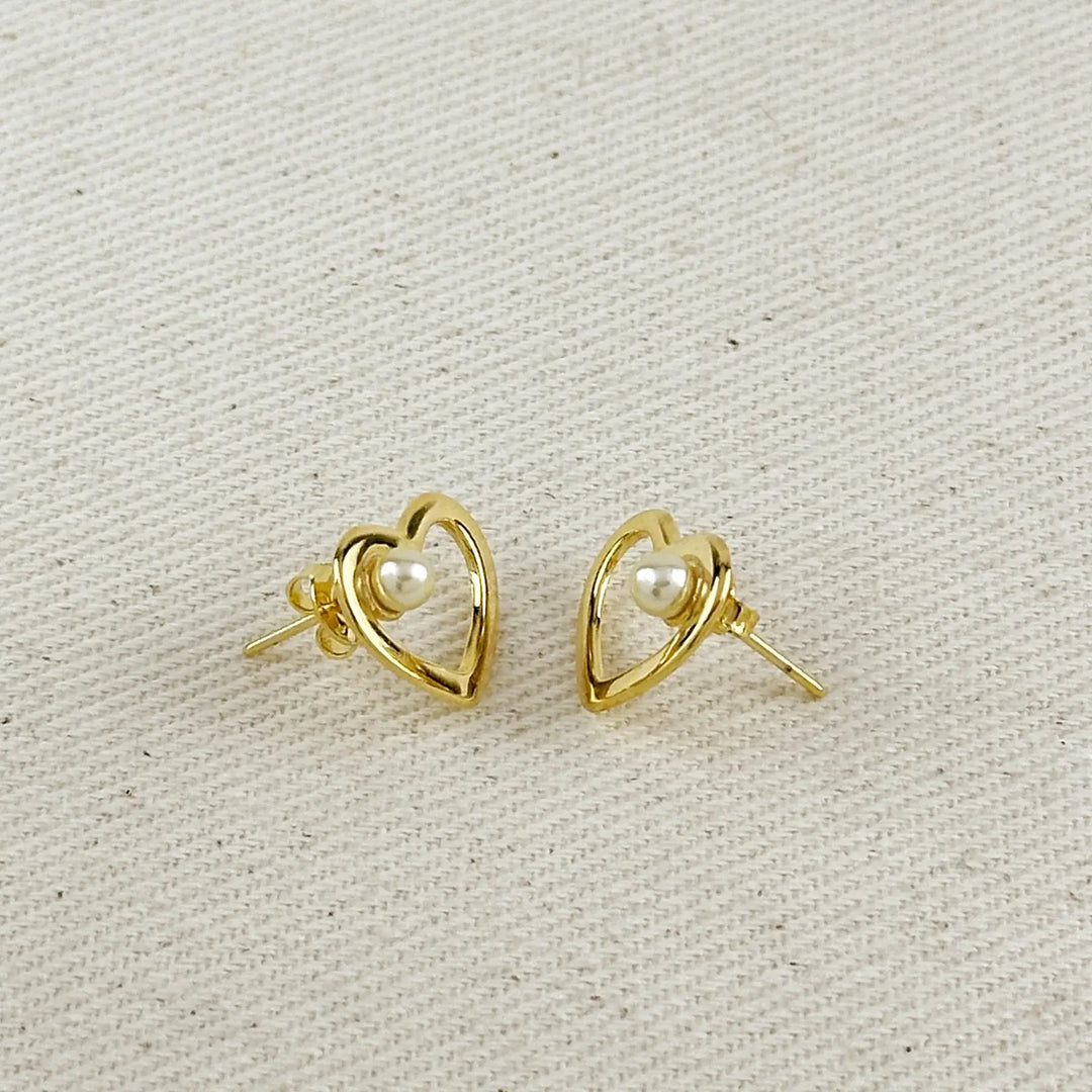 18k Gold Filled Pearl Heart Earrings