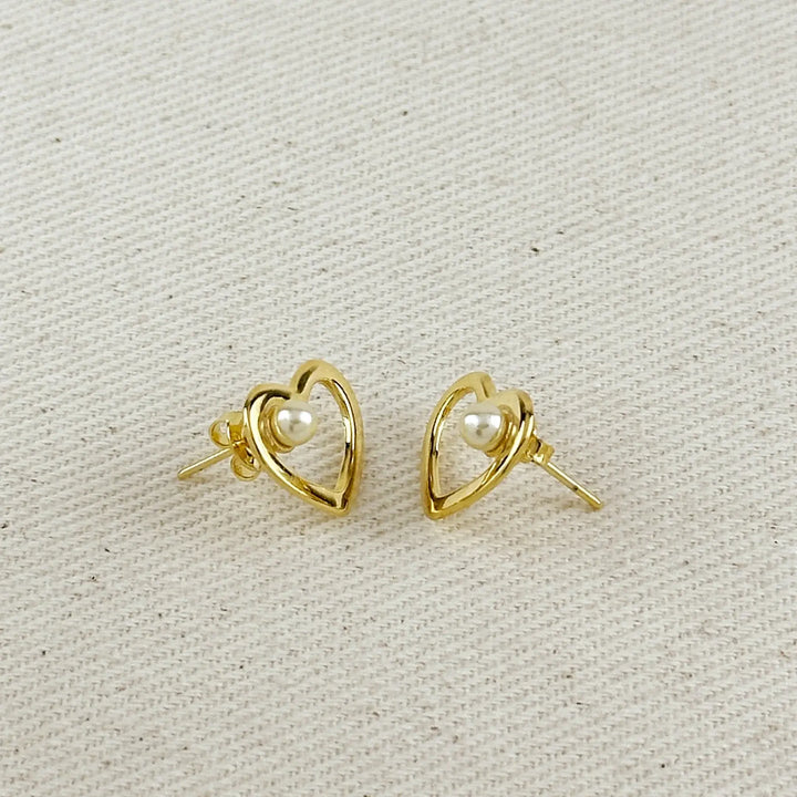 18k Gold Filled Pearl Heart Earrings