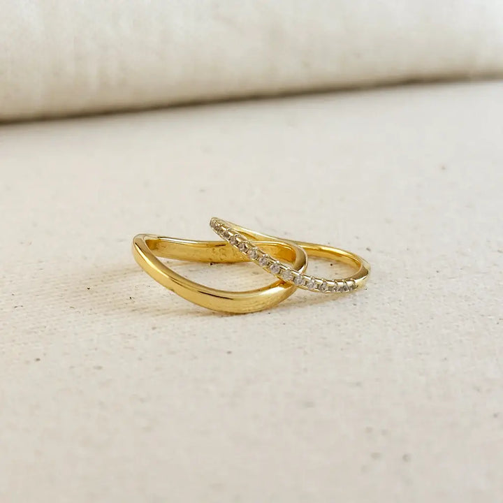 18k Gold Filled Stackable Wave Ring 7 CZ Band