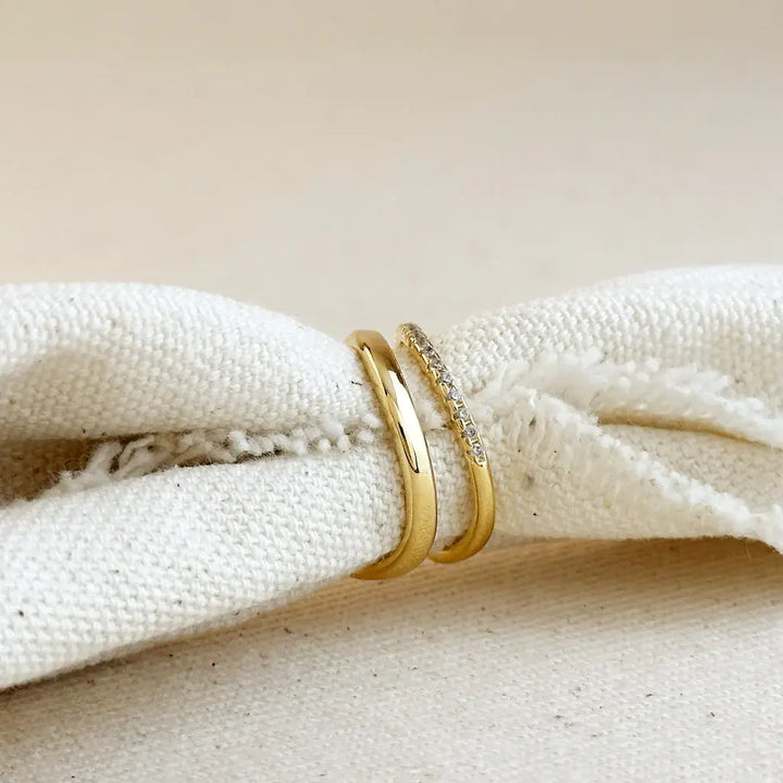 18k Gold Filled Stackable Wave Ring 7 CZ Band