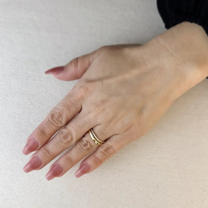 18k Gold Filled Stackable Wave Ring 7 CZ Band
