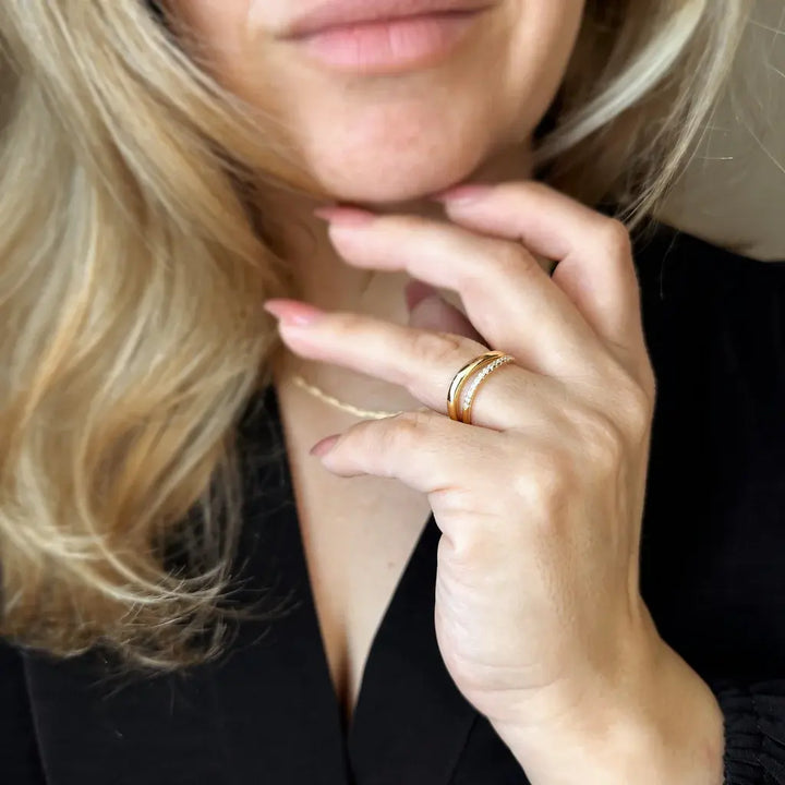18k Gold Filled Stackable Wave Ring 7 CZ Band
