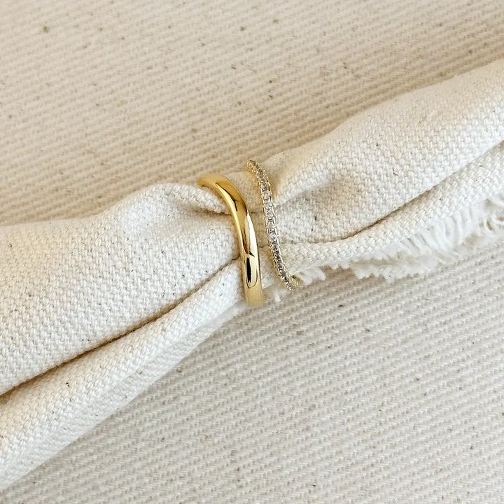 18k Gold Filled Stackable Wave Ring 7 CZ Band