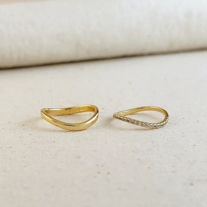 18k Gold Filled Stackable Wave Ring 7 CZ Band
