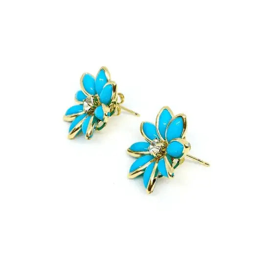 18k Gold Filled Turquoise Flower Crystal Earrings