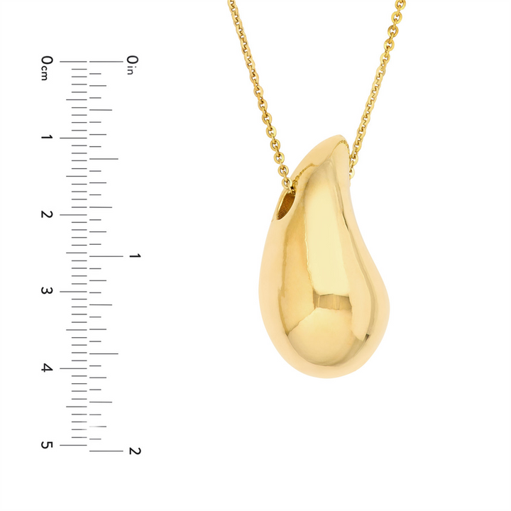 14K Yellow Gold Puffy, Chunky Teardrop Dome Necklace