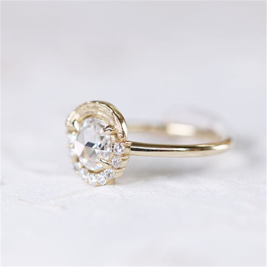 14K Yellow Gold "Renoir" Round 0.76ctw Rose Diamond Ring