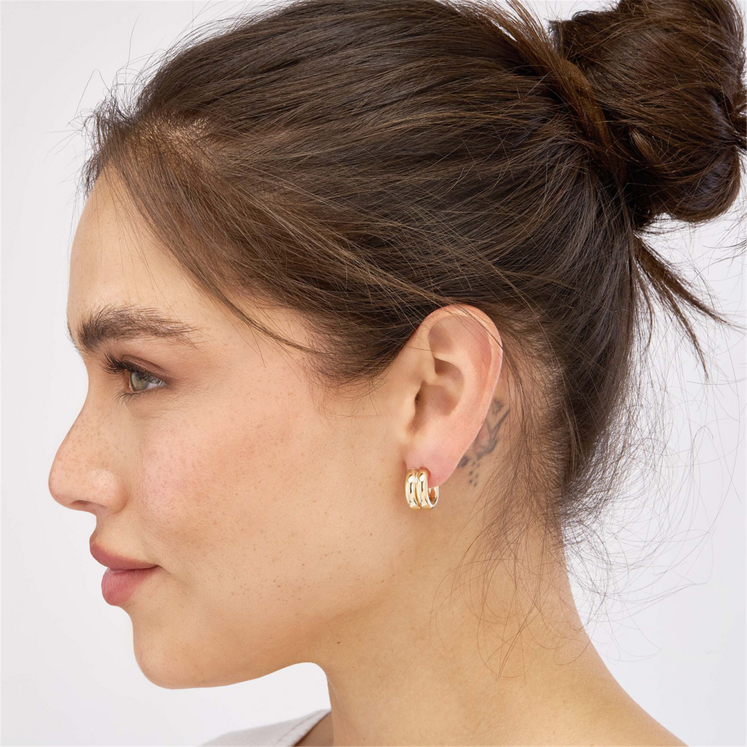 Chunky Gold 15mm Double Hoop Earrings | Genuine 14K Yellow Gold
