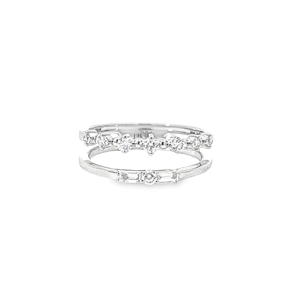 14K White Gold Round And Baguette 0.39ctw Duo Shank Diamond Ring