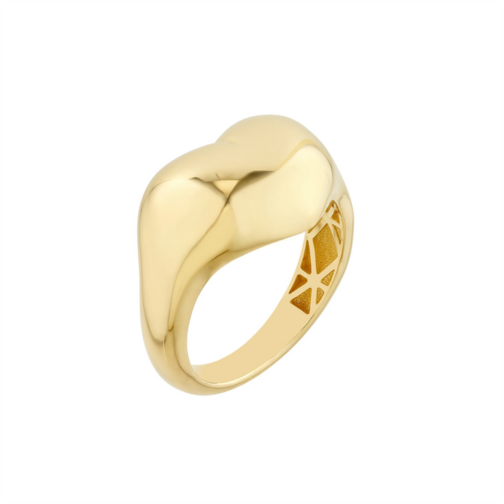 Chunky Gold Polished Puff Heart Ring | Genuine 14k Yellow Gold