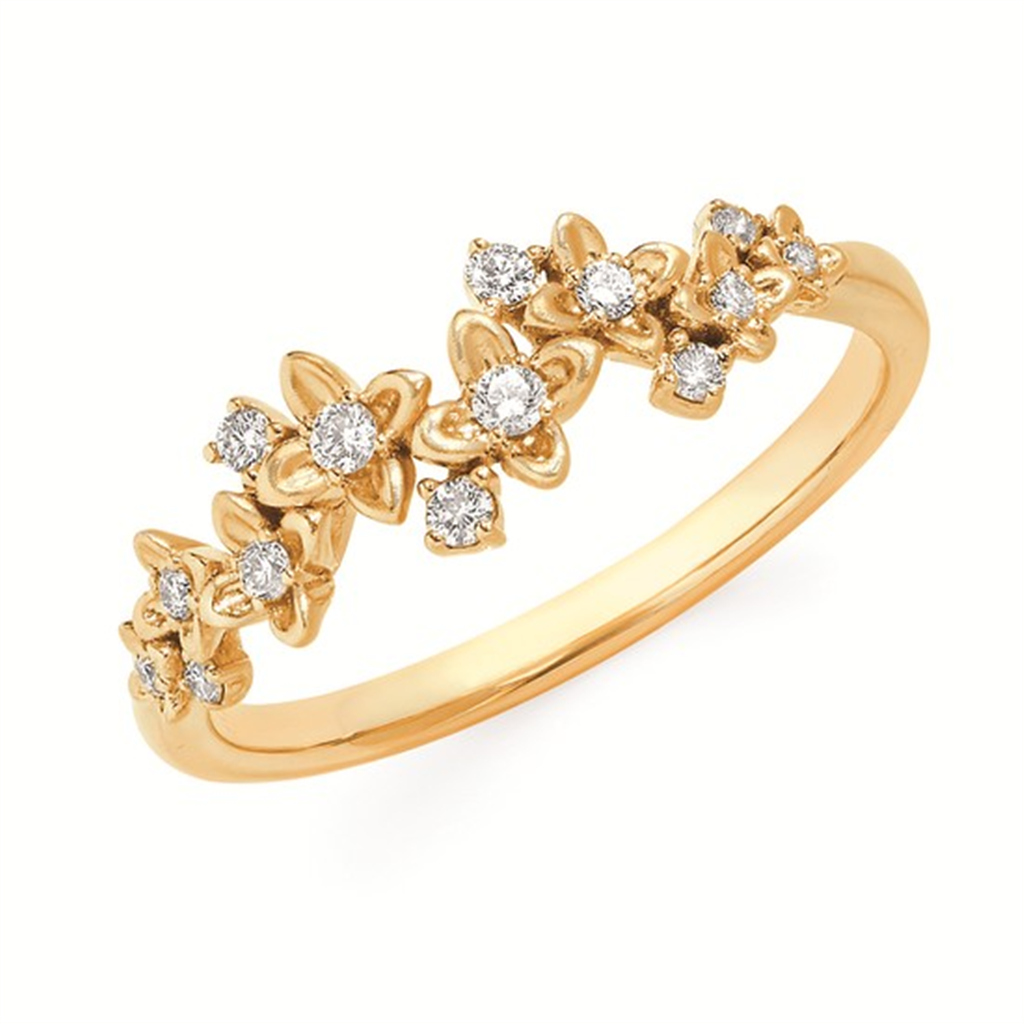 14K Yellow Gold .16ctw Diamond Flower Ring