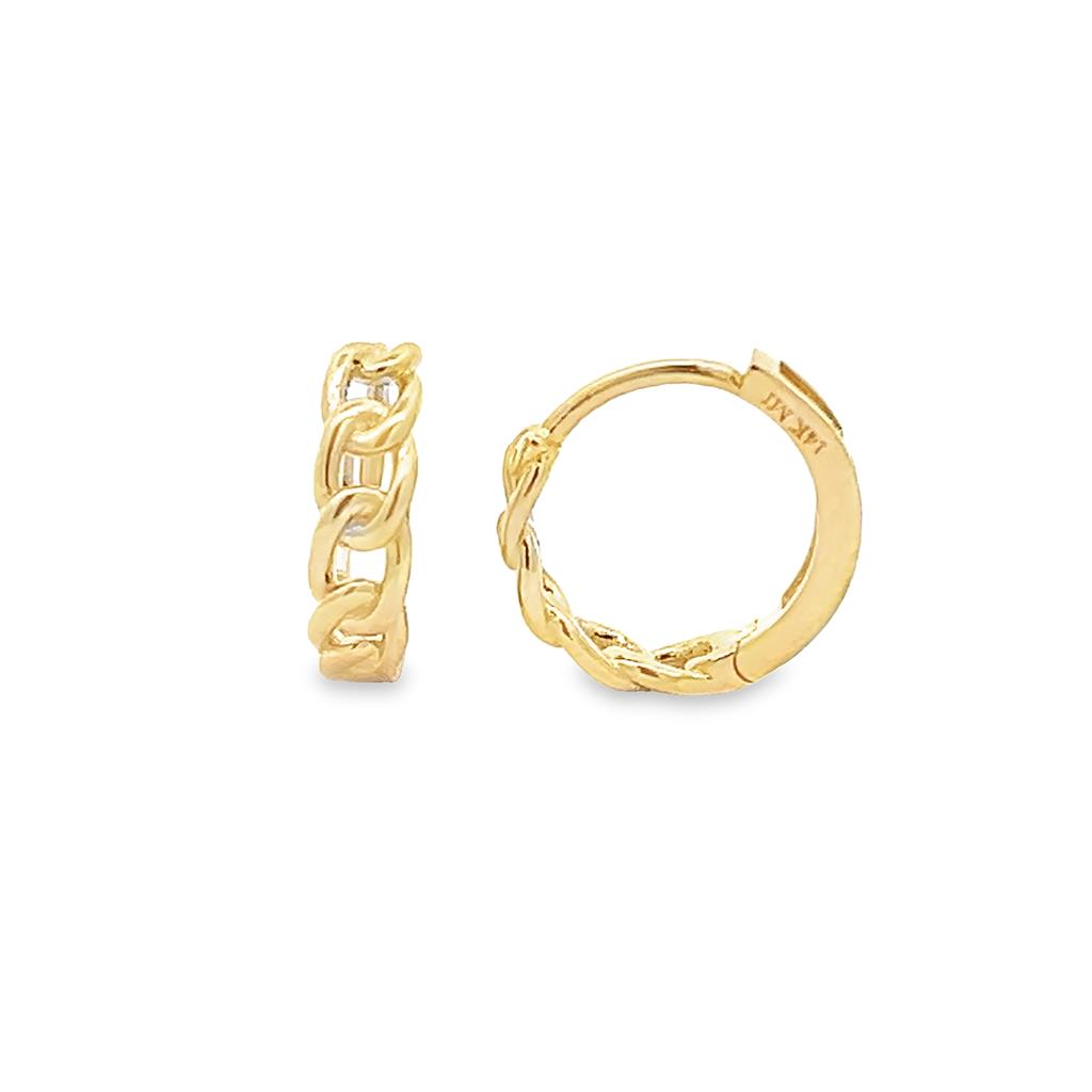 14K Yellow Gold Huggie Chain Link Earrings