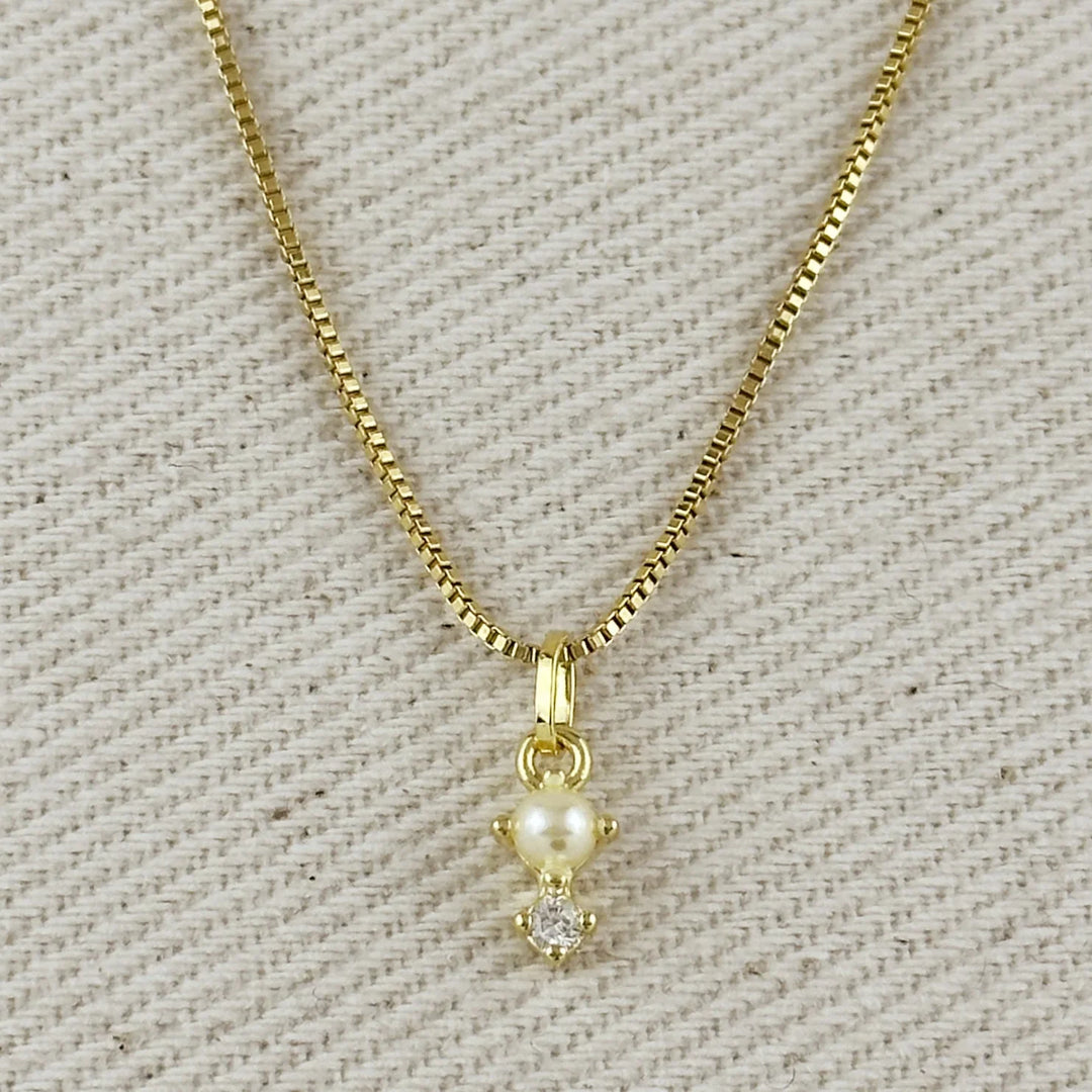 18k Gold Filled Pearl & Crystal Charm Necklace