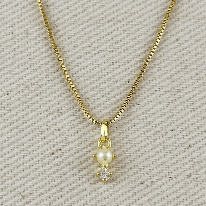18k Gold Filled Pearl & Crystal Charm Necklace