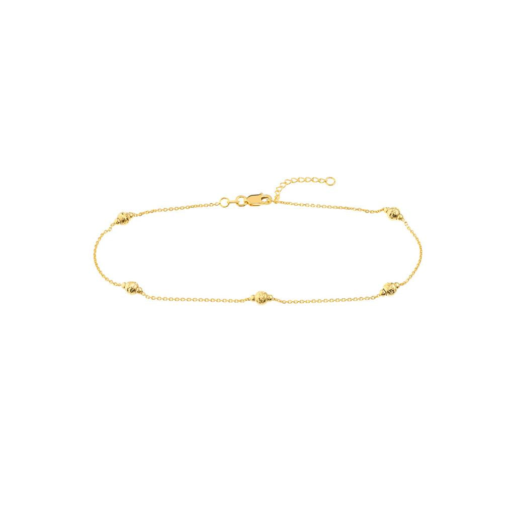14K Yellow Gold Diamond-cut And Mini Polished Bead Anklet