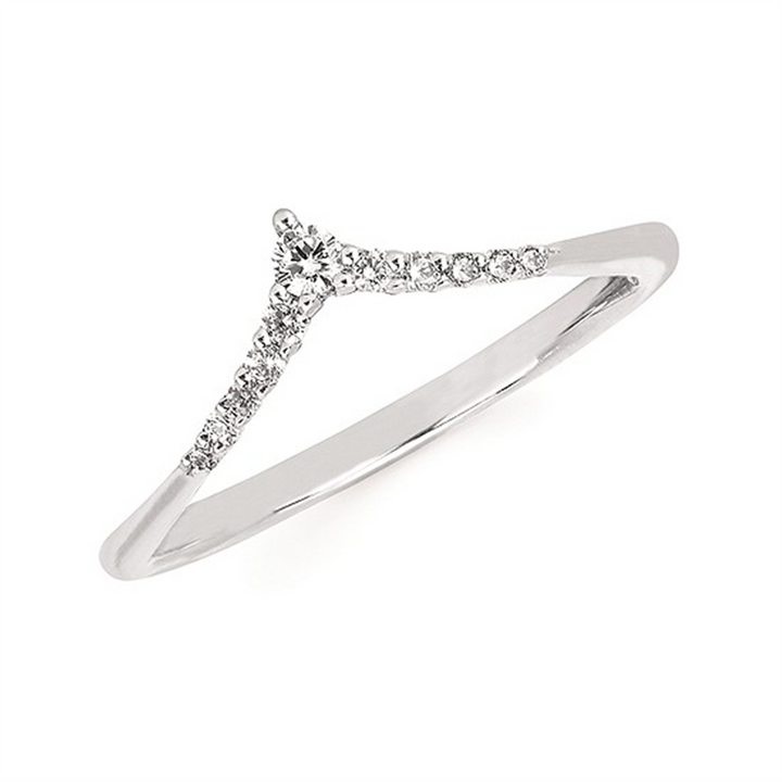 14K White Gold Round 0.12ctw Diamond Chevron Ring
