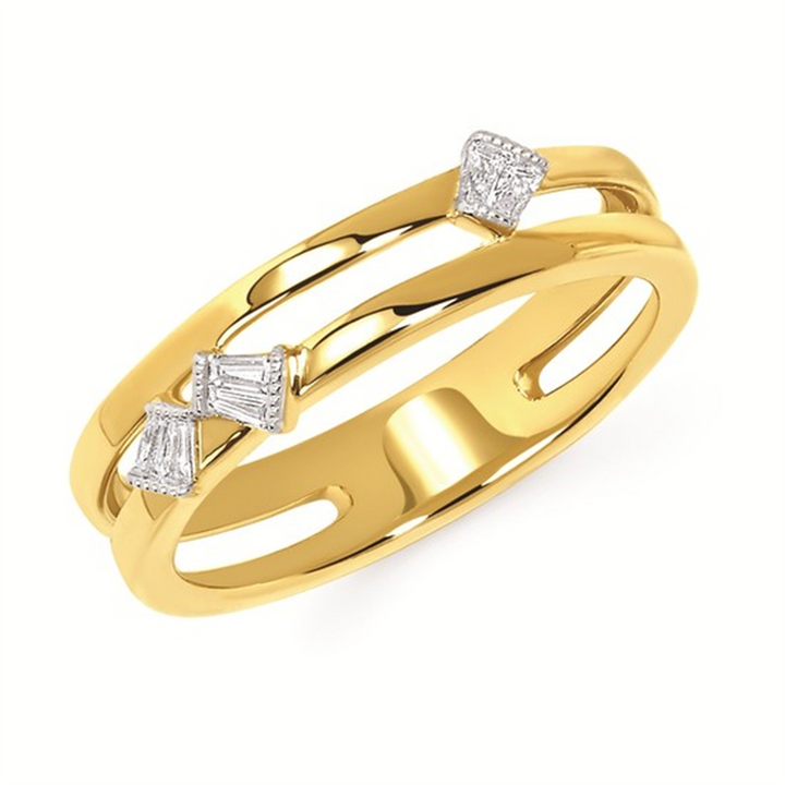 14K Yellow Gold .06ctw Baguette Diamond Stackable Ring