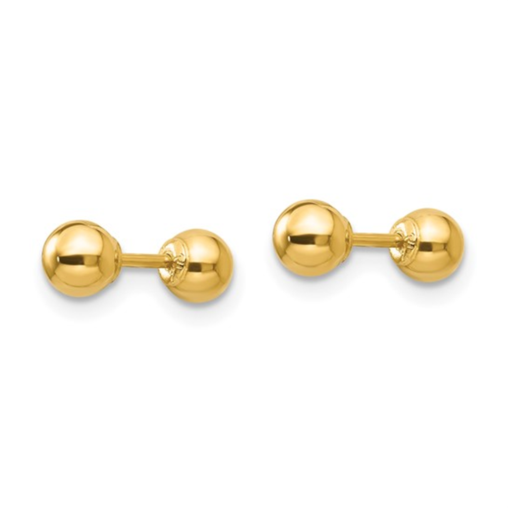 14K Yellow Gold Polished 4mm Ball Youth Earrings