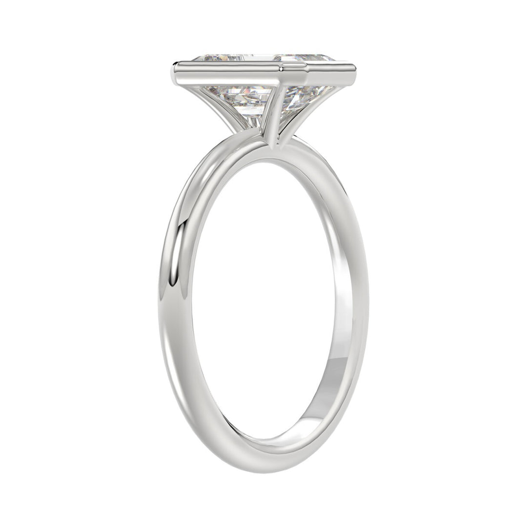 3.00 Carat Emerald Diamond Solitaire Ring | 14K White Gold | Bezel Set